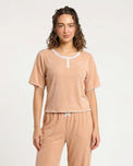 Sajiero Textured Velvet PJ Set - Classic Lounge - Orange