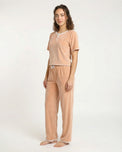 Sajiero Textured Velvet PJ Set - Classic Lounge - Orange