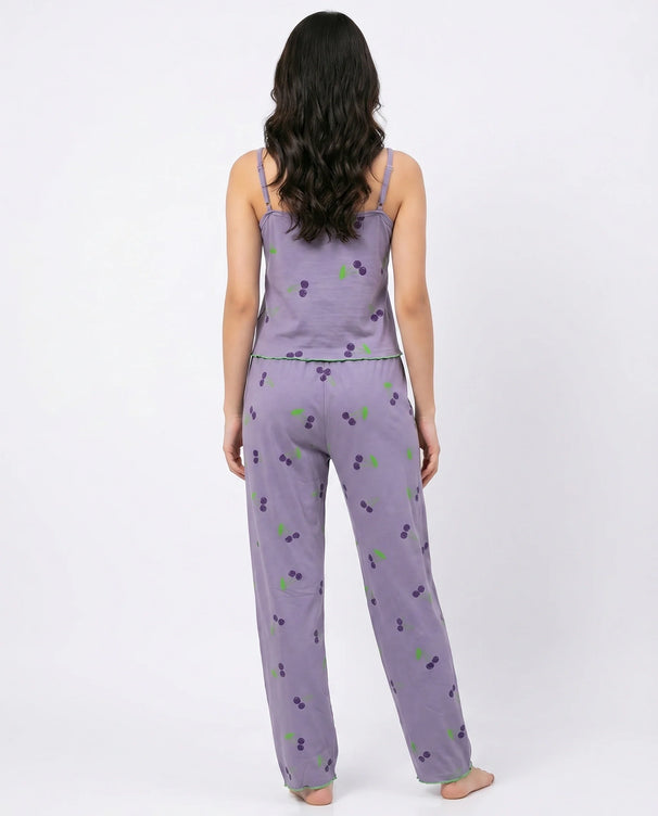 Sajiero Cotton Sleeveless PJ Set - Cherry Bliss - Purple