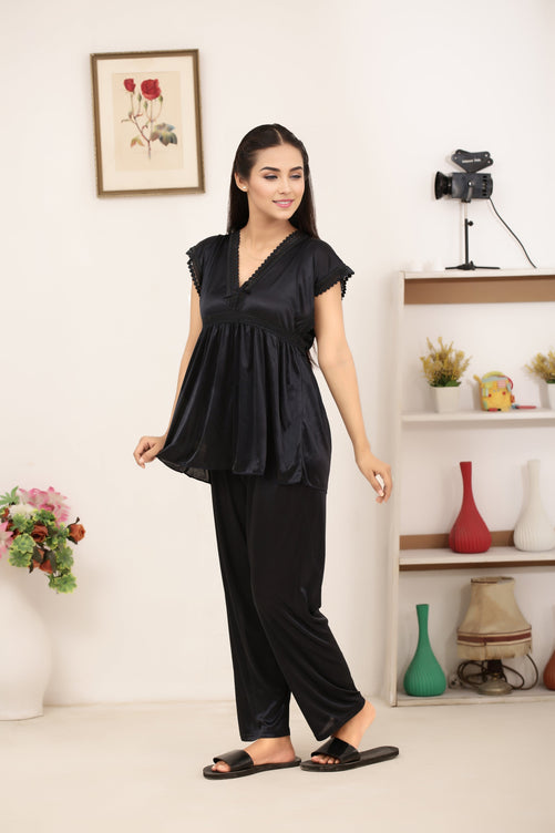 Sajiero Silk PJ Set - Avena - Black