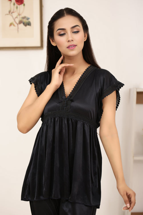 Sajiero Silk PJ Set - Avena - Black