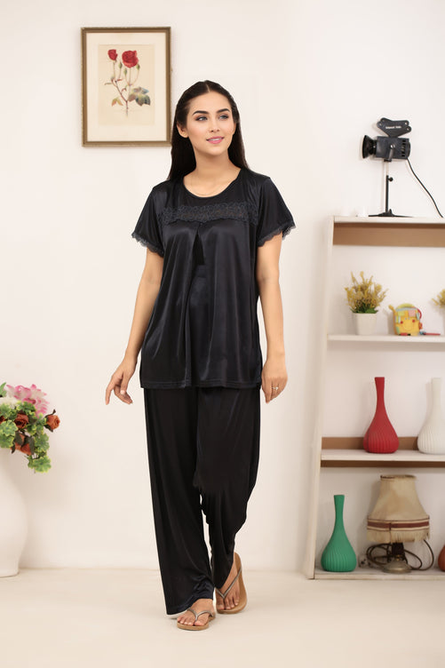 Sajiero Silk PJ Set - Cenra - Black