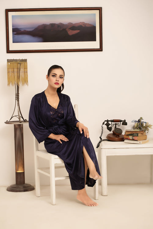 Sajiero Gown Set - Nerra Silk - Dark Blue