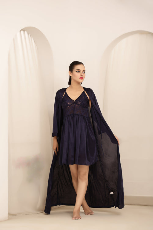 Sajiero Gown Set - Nerra Silk - Dark Blue