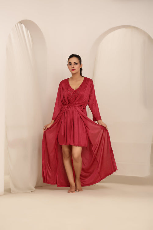 Sajiero Gown Set - Nerra Silk - Maroon