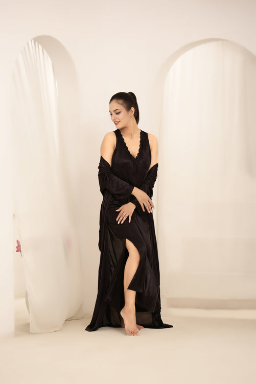 Sajiero Gown Set - Orina Silk - Dark Grey