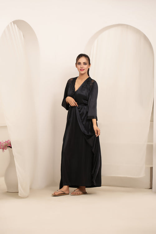 Sajiero Gown Set - Orina Silk - Black