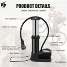 High Pressure Foot Air Pump with Gauge Heavy-Duty Foot Bike Pump for Bicycle Ball Scooter Car Inflatable Toys Mini Pump