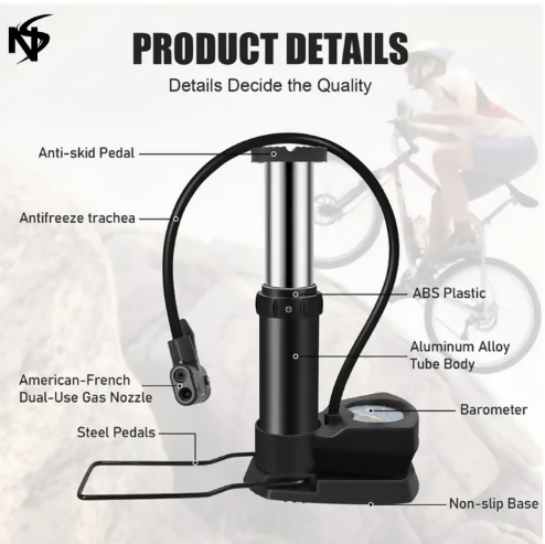 High Pressure Foot Air Pump with Gauge Heavy-Duty Foot Bike Pump for Bicycle Ball Scooter Car Inflatable Toys Mini Pump