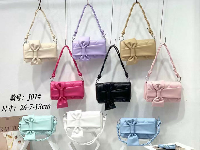 Quilted Leather Bow Accent Crossbody Handbag for Women - Stylish Shoulder Bag