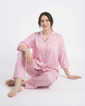 Sajiero Drop Shoulder Silk Pajama Suit - Dreamy Hearts