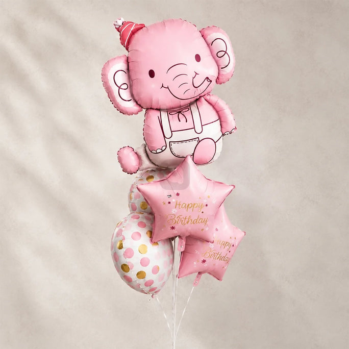 Pink Elephant Happy Birthday Foil Balloon Bouquet