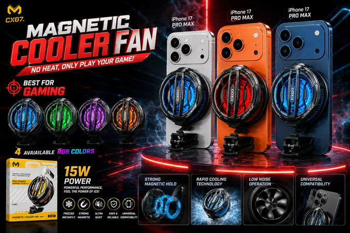 CX07 Magnetic Phone Cooler Fan 15W Rapid Semiconductor Cooling Radiator Heatsink for iPhone 17 Pro Max Samsung Android Mobile Gaming RGB Light Ultra Quiet Universal Smartphone Cooler📝
