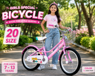 BDF 20" Girls Bicycle Light Pink with Steel Basket (Ages 7-13)