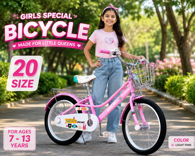 BDF 20" Girls Bicycle Light Pink with Steel Basket (Ages 7-13)