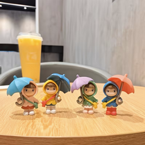 1 PC Adorable Raincoat Cartoon Figurines with Colorful Umbrellas - ABS Resin Car Dashboard Decor, Home & Office Creative Decorative Accessories