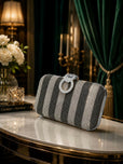 Glamorous Diamond Mesh Striped Clutch Purse for Women & Girls - Stylish Metal Handle Party Handbag