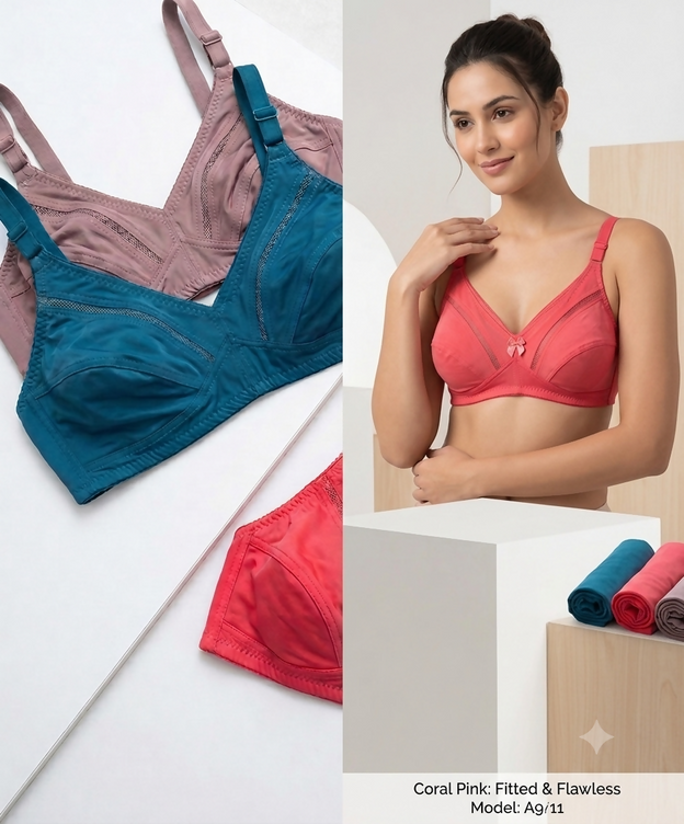 Women's Bra | Ladies Pure Cotton Wireless Non Padded Bra | Full Coverage Mesh Panel Comfortable Everyday Wide Strap Bra | Women's Innerwear