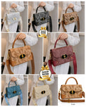 Textured Structured Top-Handle Handbag & Crossbody Bag for Women - Multi-Pocket Flap Shoulder Purse with Printed Strap