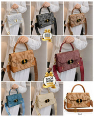 Textured Structured Top-Handle Handbag & Crossbody Bag for Women - Multi-Pocket Flap Shoulder Purse with Printed Strap