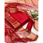 3 Pieces Unstitched Katan Silk Plain Shirt & Trouser With Organza Lining Dupatta For Womens & Girls