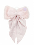 White Plush Fur Hair Bow Clip for Women & Girls | Off White Velvet Floral Ribbon Hair Barrette | Soft Winter Hair Accessories for Wedding, Party & Casual Wear