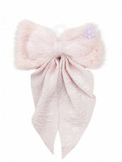 White Plush Fur Hair Bow Clip for Women & Girls | Off White Velvet Floral Ribbon Hair Barrette | Soft Winter Hair Accessories for Wedding, Party & Casual Wear