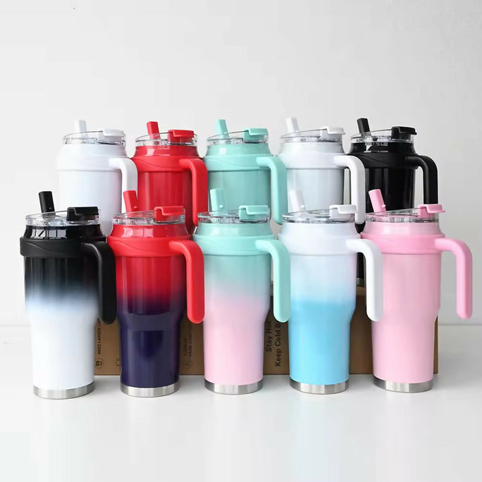 New 40 OZ Tumbler with Handle and Nozzle Straw Lid, Insulated Reusable Stainless Steel Travel Mug Keeps Drinks Cold up to 34 Hours
