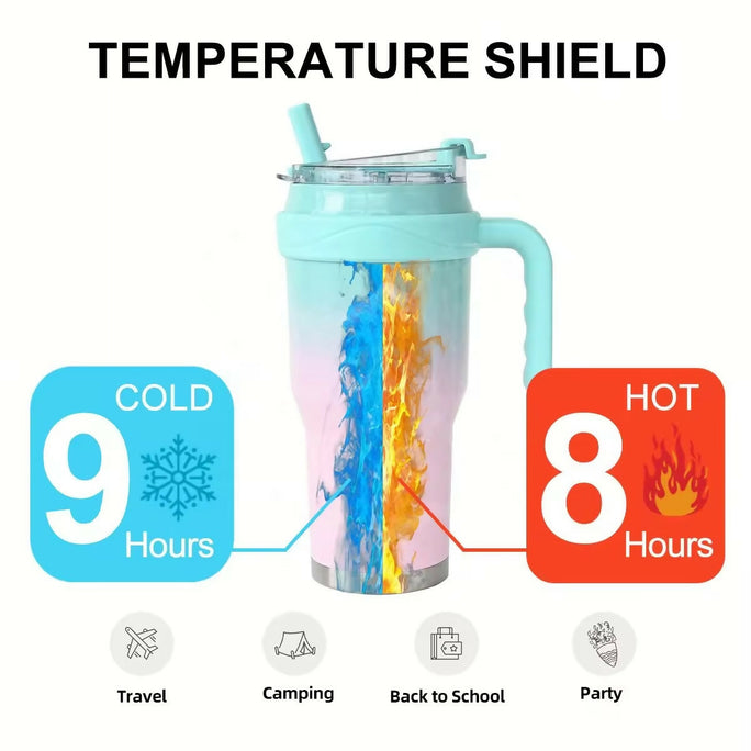 New 40 OZ Tumbler with Handle and Nozzle Straw Lid, Insulated Reusable Stainless Steel Travel Mug Keeps Drinks Cold up to 34 Hours