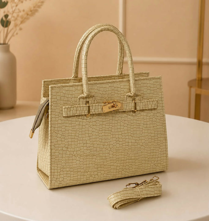Embossed Croco Top Handle Handbag for Women - Premium Textured Shoulder & Crossbody Bag