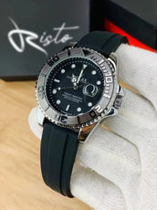 SA WATCHES Rolex Yacht-Master Style Luxury Men's Watch – Black Dial & Black Rubber Strap