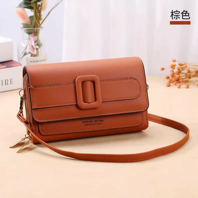 Double Zipper Women's Wallet Crossbody Bag - Stylish Mobile Pouch & Card Holder Purse