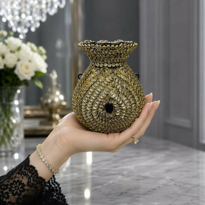 Royal Full Stone Kundan Potli Bag for Women & Girls - Bridal & Festive Crossbody Purse with Chain Strap