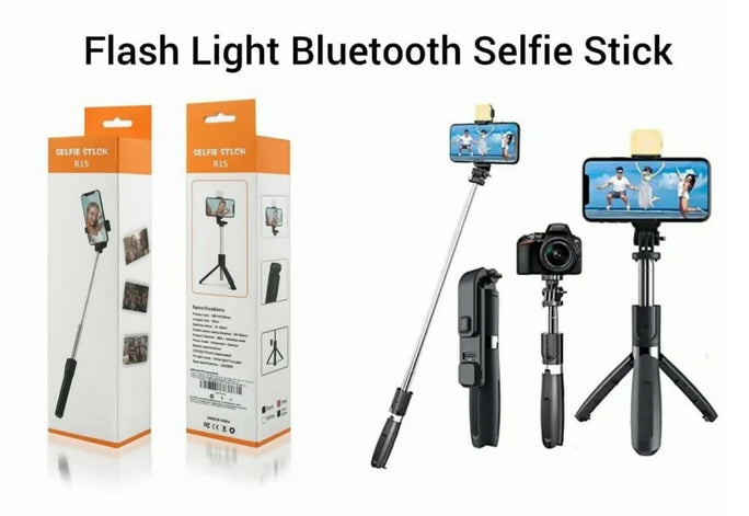 R1S 3-in-1 Bluetooth Selfie Stick with Tripod & Flash Light | Foldable Extendable Selfie Rod with Wireless Remote for Android, iPhone & Action Cameras