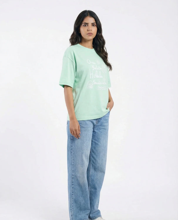 Sajiero Drop Shoulder Graphic Tee - Ocean Vibes