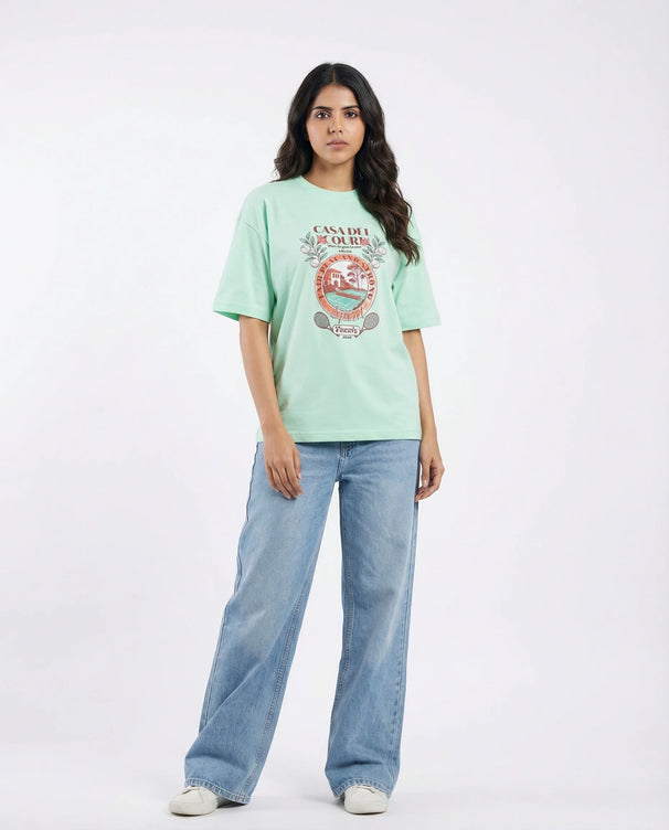 Sajiero Drop Shoulder Graphic Tee - Tennis Spirit
