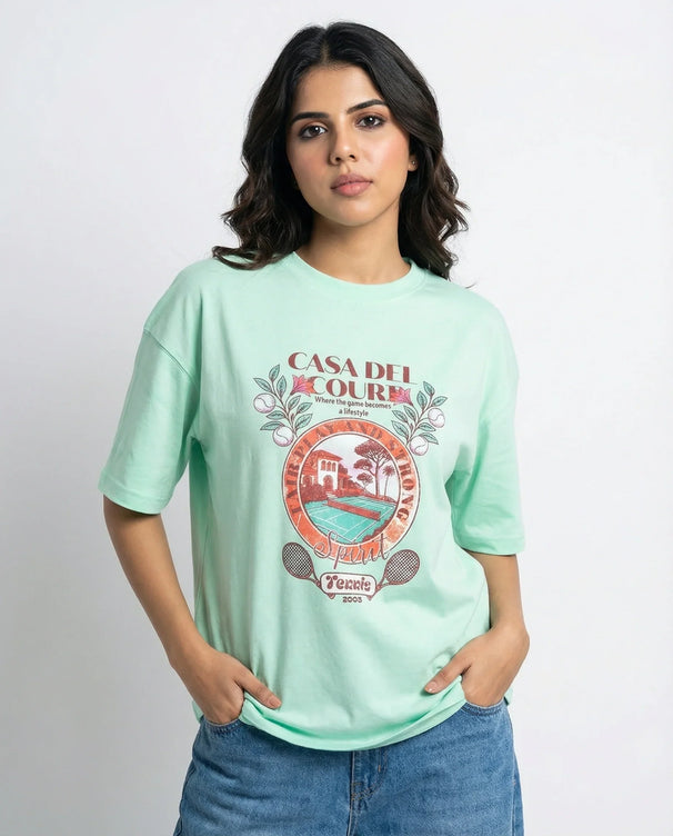 Sajiero Drop Shoulder Graphic Tee - Tennis Spirit