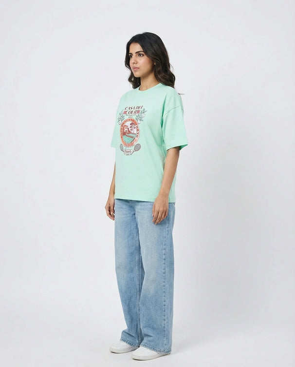 Sajiero Drop Shoulder Graphic Tee - Tennis Spirit
