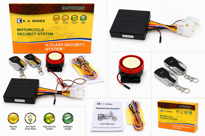 Motorcycle Security Alarm System with Remote Start | Universal Bike Safety Lock Anti Theft Siren Kit for Honda 70 CG125 CD70 YBR Pridor