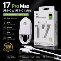 iPhone 17 Pro Max 60W USB-C To USB-C Super Fast Charging Cable For | Original Orange Premium Nylon Braided Type-C PD Fast Charger Cord (1m) Wide Compatibility