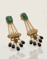 Elegant Turkish Manjus Long Drop Earrings for Women - Traditional Antique Style Filigree Hanging Earrings with Pearl Accents