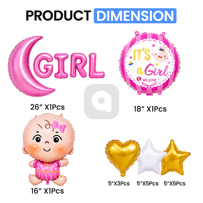 Pink Baby Shower Foil Balloon Decoration Set