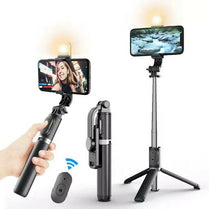 R1S 3-in-1 Bluetooth Selfie Stick with Tripod & Flash Light | Foldable Extendable Selfie Rod with Wireless Remote for Android, iPhone & Action Cameras