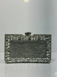 Floral Crystal Bordered Hard Case Clutch Bag for Women - Elegant Formal Evening & Party Purse