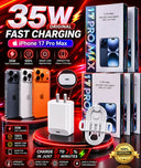 Original 35W Fast Charger For iPhone 17 Pro Max 17 Pro USB-C Power Adapter With Type C To C Cable Kit, Premium Quality PD Fast Charging Adapter, Smart Chip Protection Quick Wall Charger