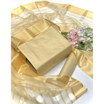 3 Pieces Unstitched Katan Silk Plain Shirt & Trouser With Organza Lining Dupatta For Womens & Girls