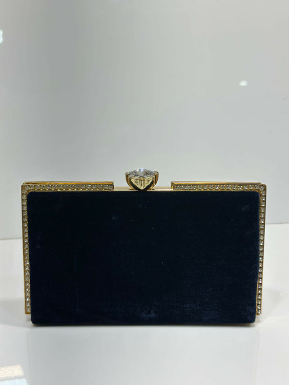 Rhinestone Trimmed Velvet Formal Clutch Bag for Women - Elegant Luxury Evening & Party Purse