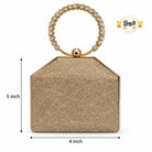 Bridal & Party Wear Shimmering Hard Case Wristlet Clutch for Women - Diamond Ring Handle Evening Purse