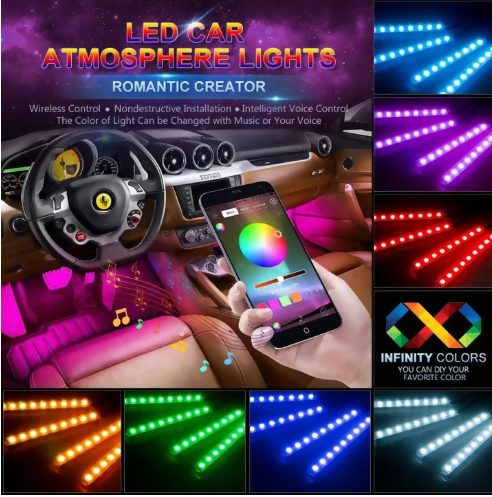 Mobile App Control Bike and Car Interior Ambient Atmosphere Light RGB Foot Light Backlight DC 12V LED Decorative Lamp