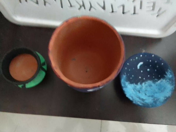 Clay Money Saving Pot (Gullak) and random design matti ka bartan 2 pcs Random design